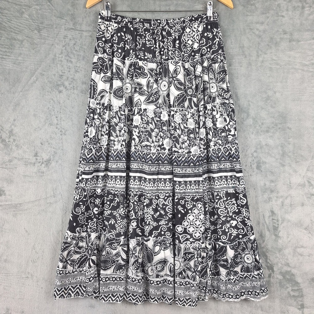 Vtg Womens Skirt Medium Floral Tiered Maxi Peasant Boho Festival Dark Cottage